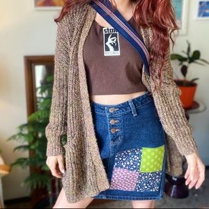 Custom Upcycled Floral Patchwork Denim Skirt